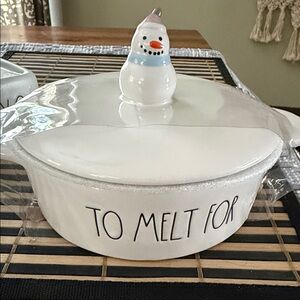 Rae Dunn Snowman Ceramic Serving Dish - White
